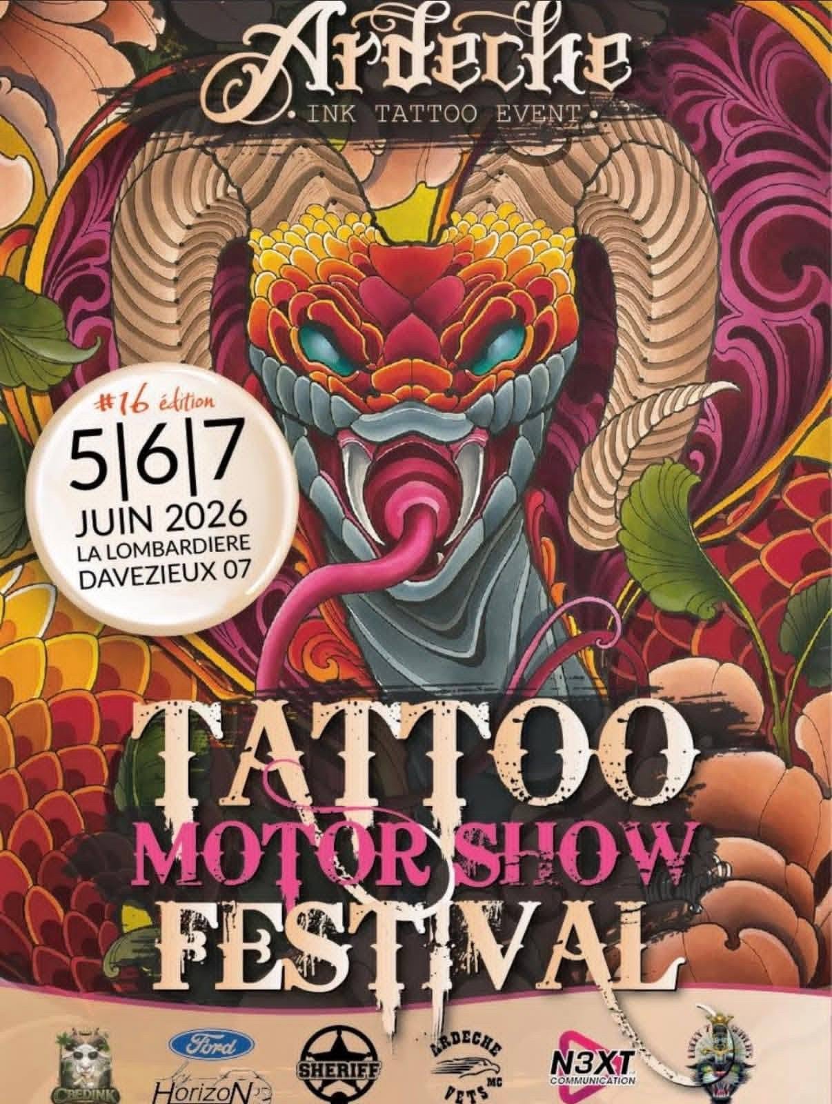 Affiche du Festival Tattoo Motor Show, 16e édition, 5-6-7 juin 2026
